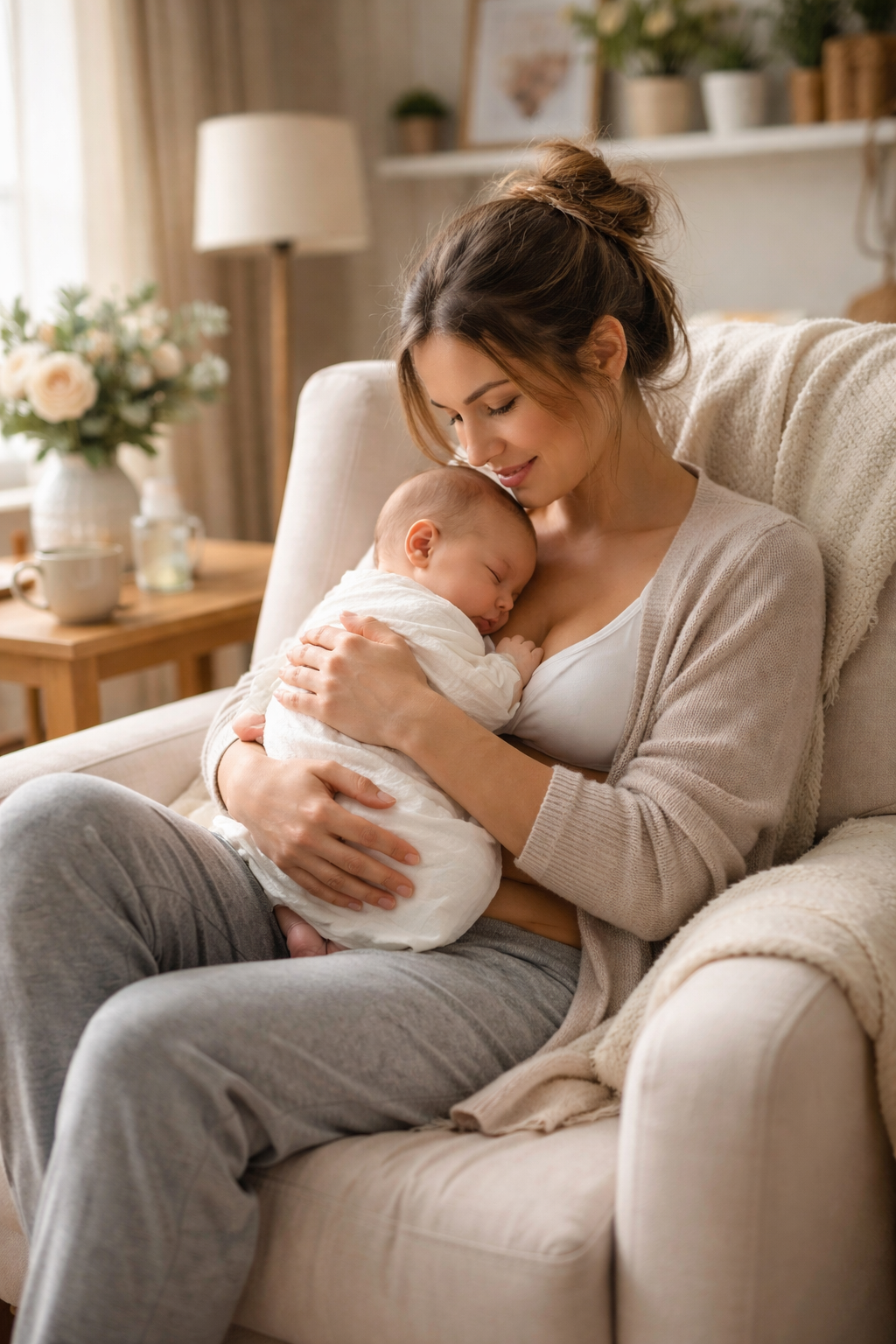 Femme et bébé pendant le post-partum